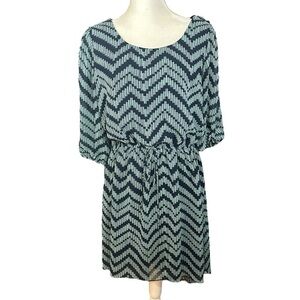 🌸Enforcus Women- Teal/Navy Chevron Print High Low Chiffon Dress- 14W